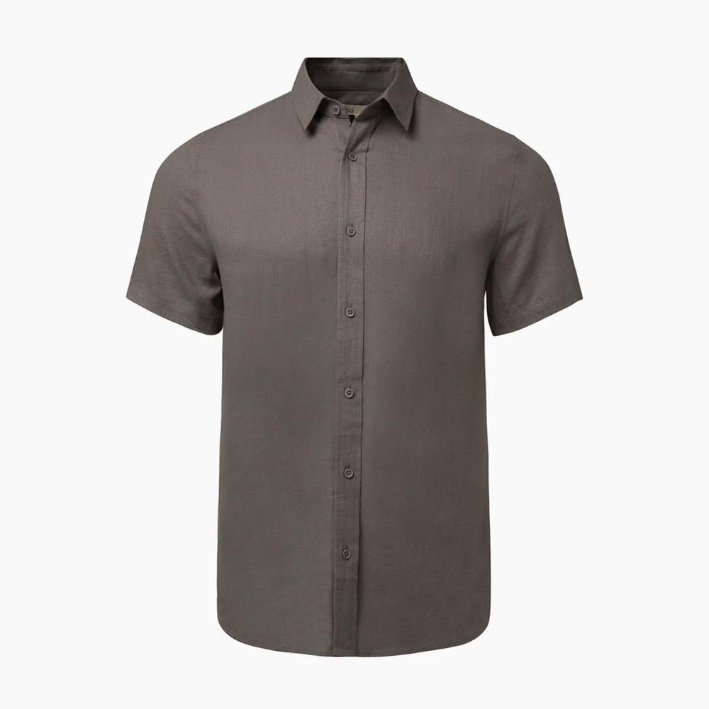 Onia Medium Standard Short Sleeve Linen Shirt | Charcoal Gray